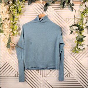 ARITZIA WILFRED Women's Blue Knit Mock Neck Sweater 100% Merino Wool Size Medium